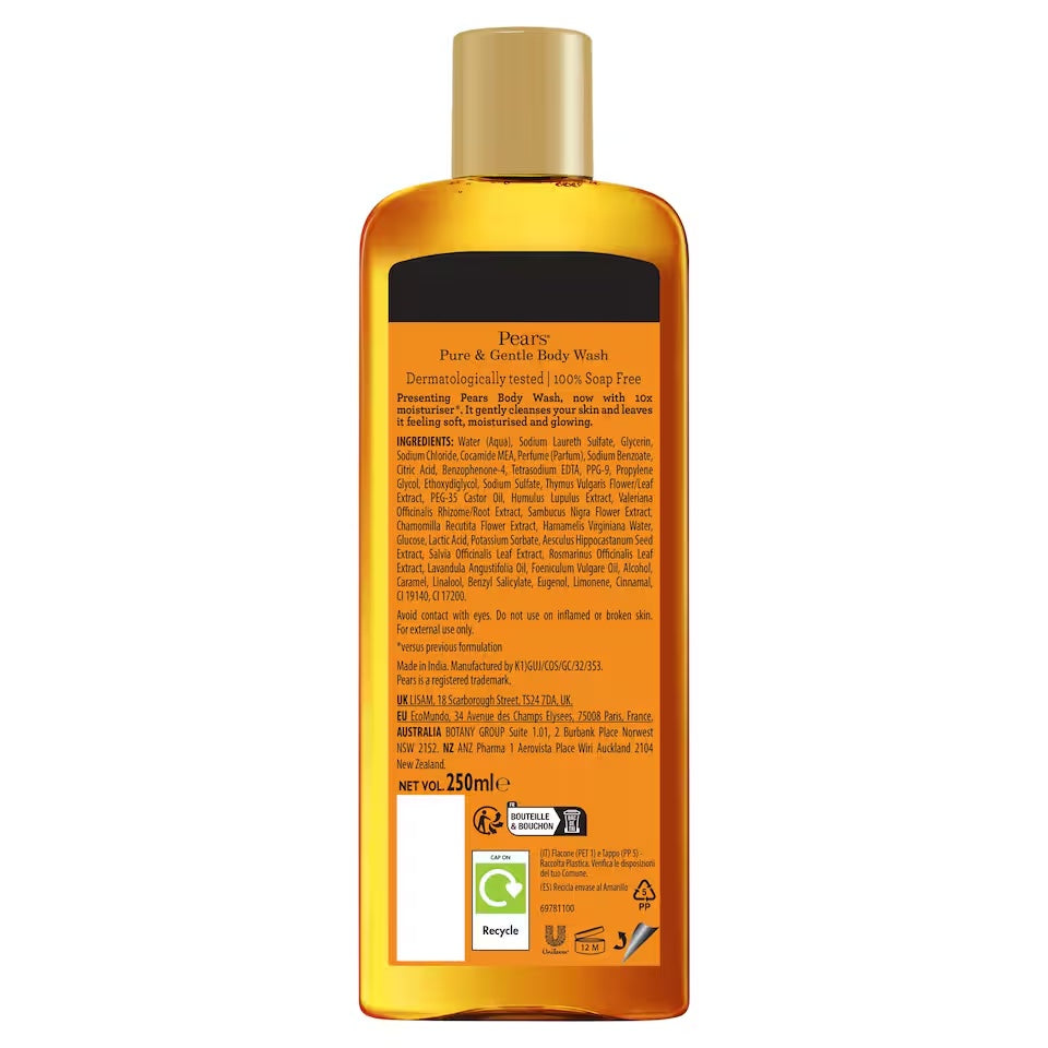 Pears Body Wash With Natural Oils 250ml (Pack of 6) - Free UK Delivery