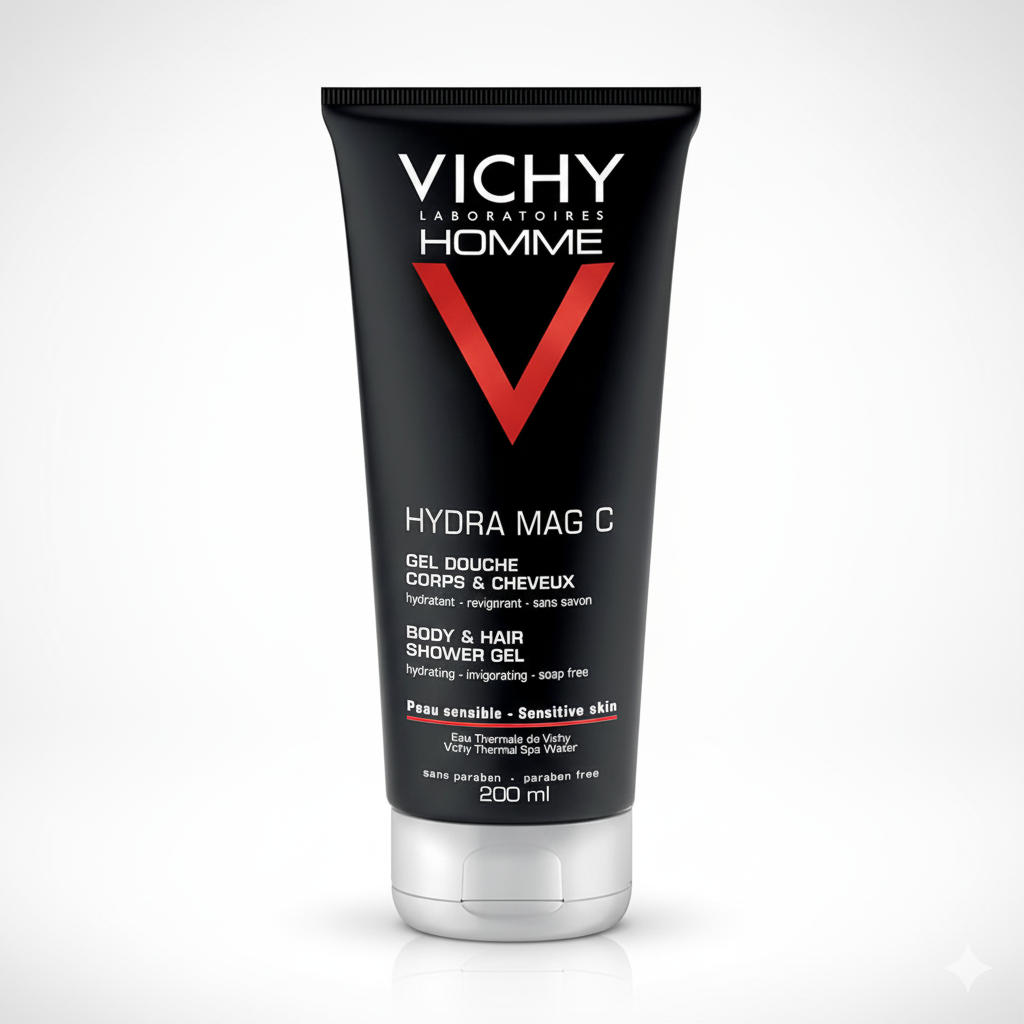 Vichy Homme Hydra Mag C Shower Gel for Body and Hair 200ml (Pack of 3) - Free UK Delivery